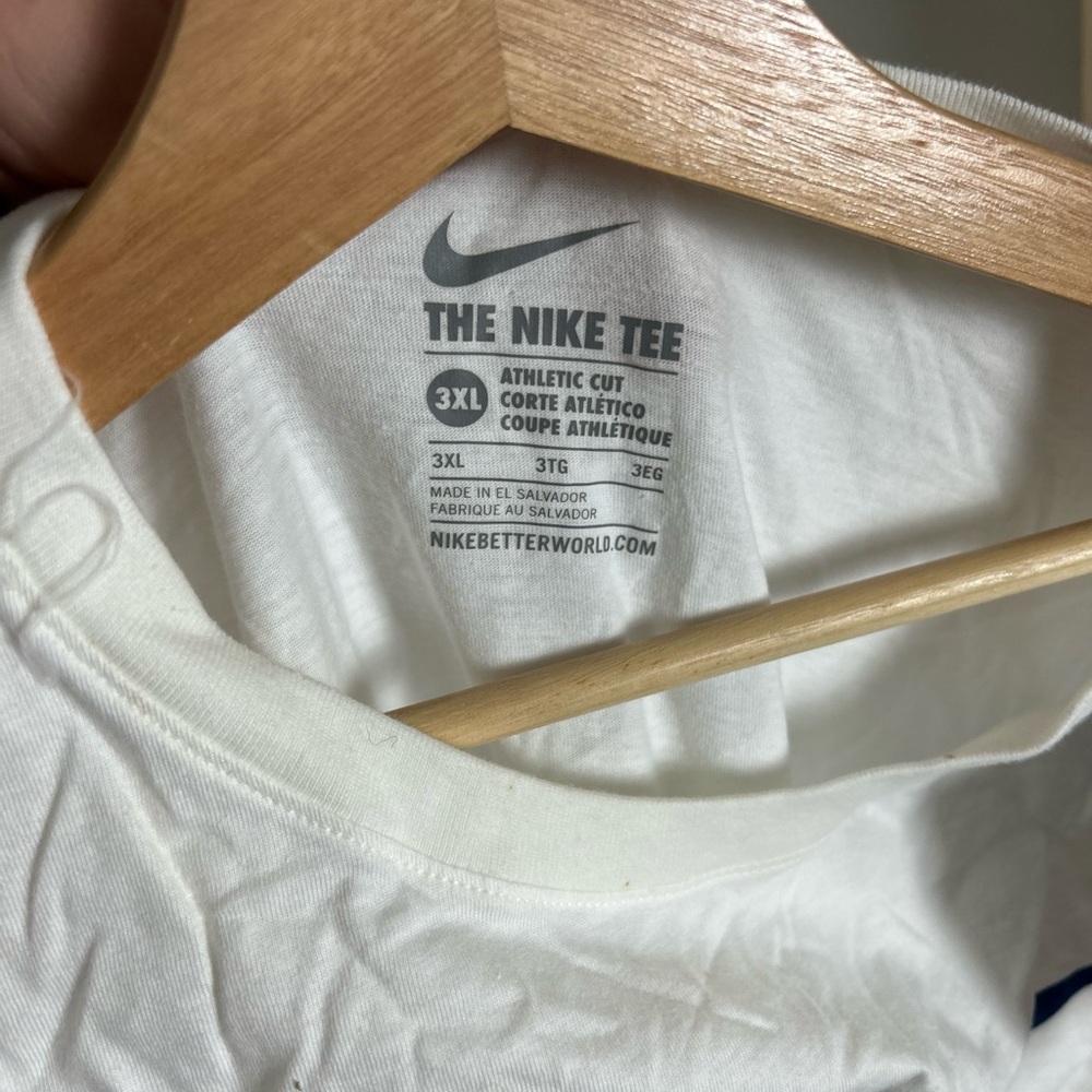 Nike White Short Sleeve Tee with Blue Swoosh and Orange 'Just Do It.' - Picture 2 of 2